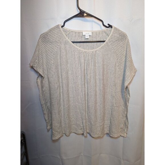 Pure Jill Womens Kaftan Boxy Top, Sz Small Cotton Neutral Stripe Lagenlook - Picture 1 of 13